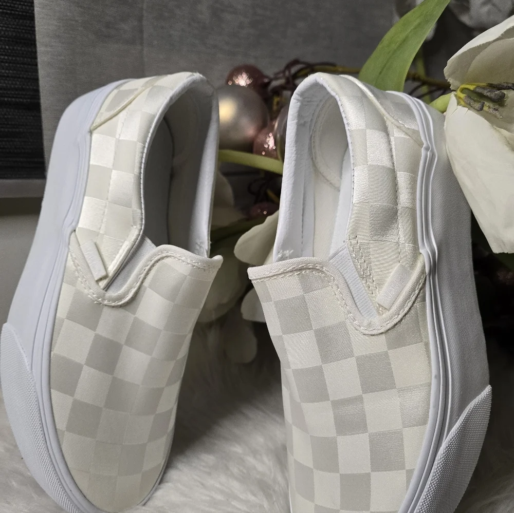 Vans Classic Slip-On Stackform Satin Checkerboard White New